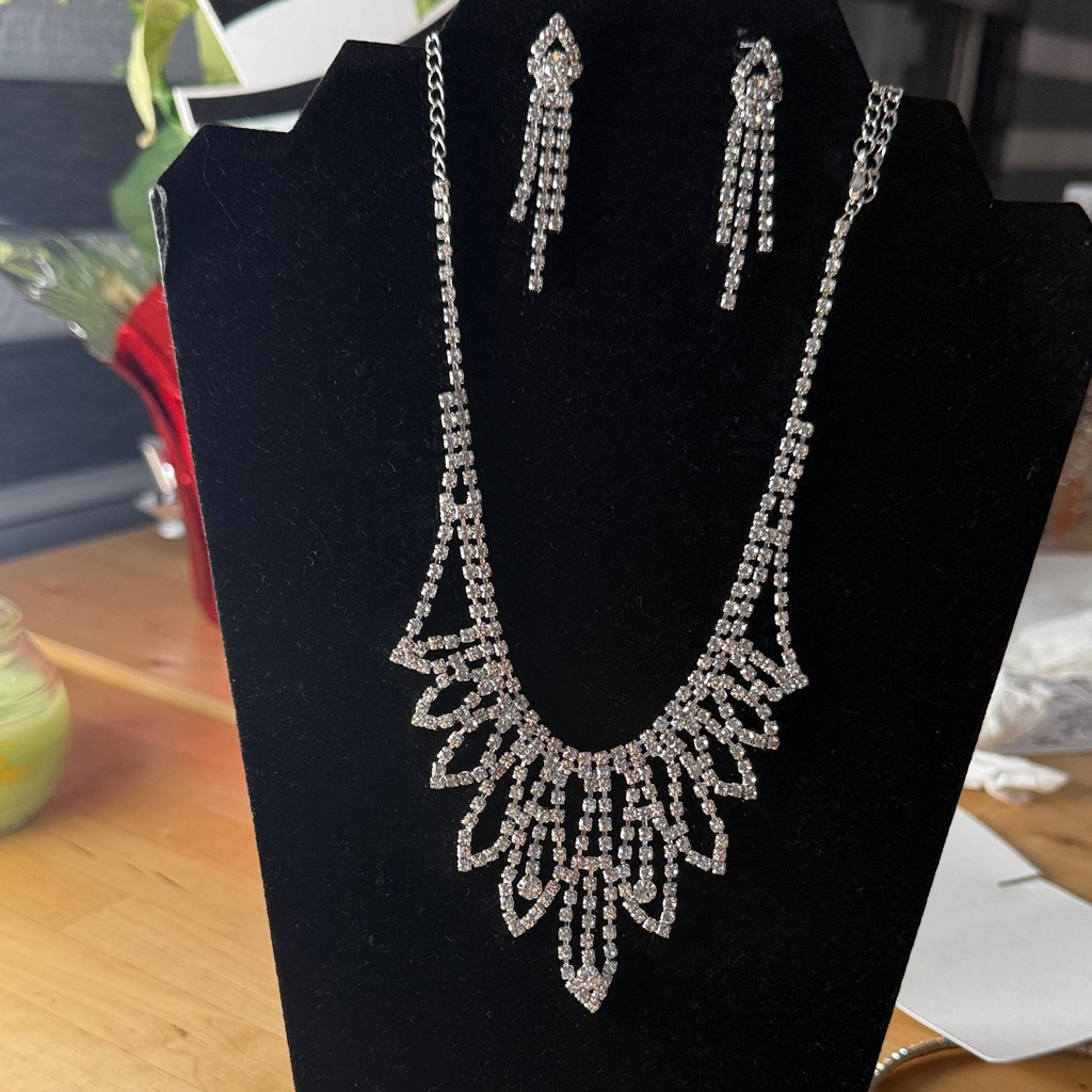 Elegant Silver Tone Necklace And Earring Set